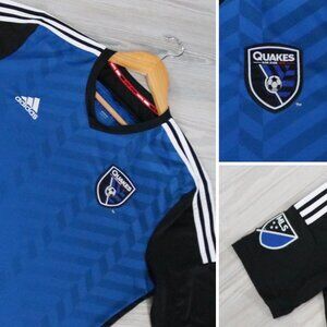 San Jose Earthquakes Home Mens Jersey Blue adidas 14/15 MLS Soccer Futbol Size L